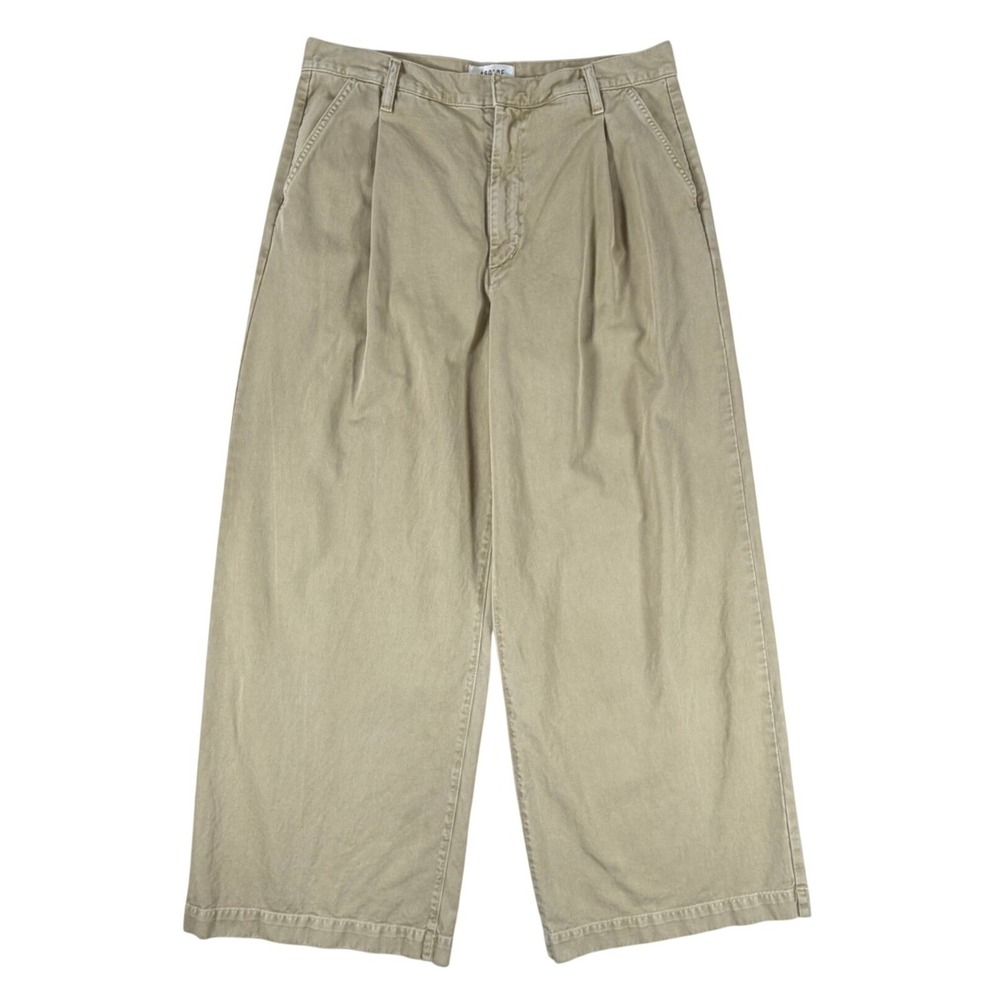 AGOLDE Daryl Pants Khaki Tan Pleated Wide Leg Supima Cotton Trousers Size 30 USA